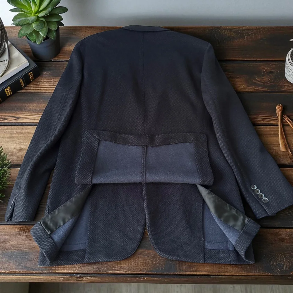 $1295 Maurizio Baldassari - Blue Black Knit Sport Coat - Wool/Cotton - EU50/US40 - Picture 6 of 15